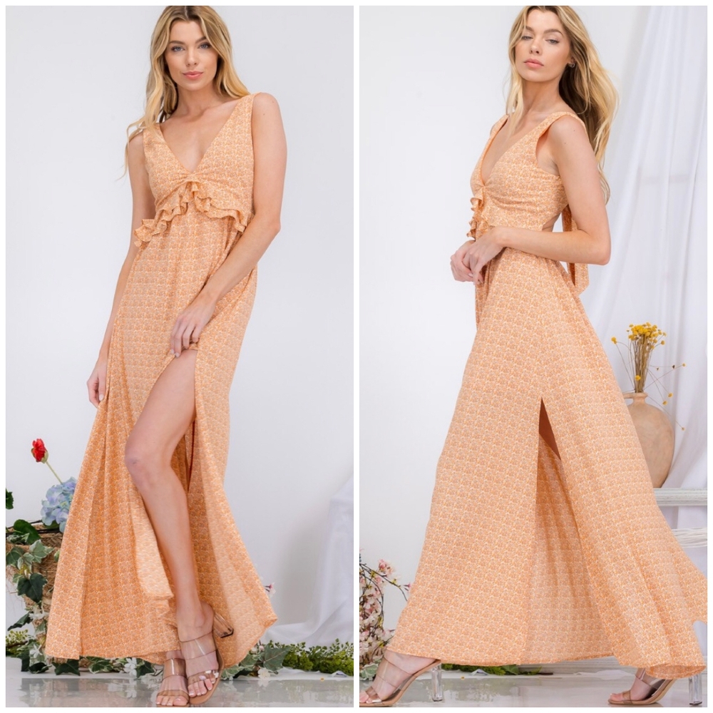 AMBITION Light Orange Open Bow Back Maxi Dress - Picture 3 of 9